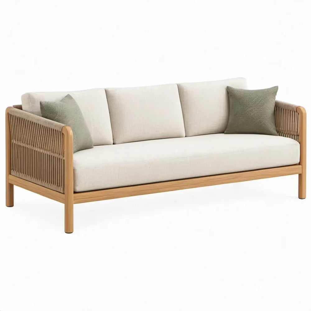 2-zits tuinbank met kussens, 150 x 78 x 76 cm, naturel acaciahout, beige en groengrijs