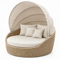 Rond tweepersoonsligbed met inklapbaar zonnedak, Ø 180 x H 170 cm, Beige/Crème