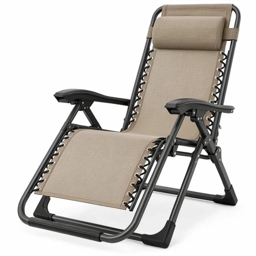 Verstelbare opvouwbare zero-gravityligstoel met hoofdsteun, Taupe/Zwart, 65 x 90 x 110 cm