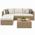 Beige PE-rattan loungeset met linker chaise longue en salontafel, 195 x 130 x 65 cm
