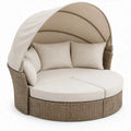 Rond tuinligbed voor 2 personen met verstelbare overkapping, beige en taupe, 180 x 180 x 145 cm