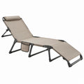 Verstelbaar ligbed met hoofdsteun en zijvak, taupe/zwart, 165 x 65 x 112 cm