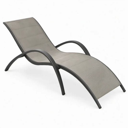 Gebogen ligbed met armleuningen 190 x 70 x 80 cm – Taupe/Zwart, aluminium en PVC-gecoat polyester