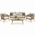 4-delige set in naturel bruin, beige en olijfgroen – 3-zitsbank 180 x 78 x 75 cm, 2 fauteuils 75 x 78 x 75 cm en ovale tafel 120 x 60 x 45 cm