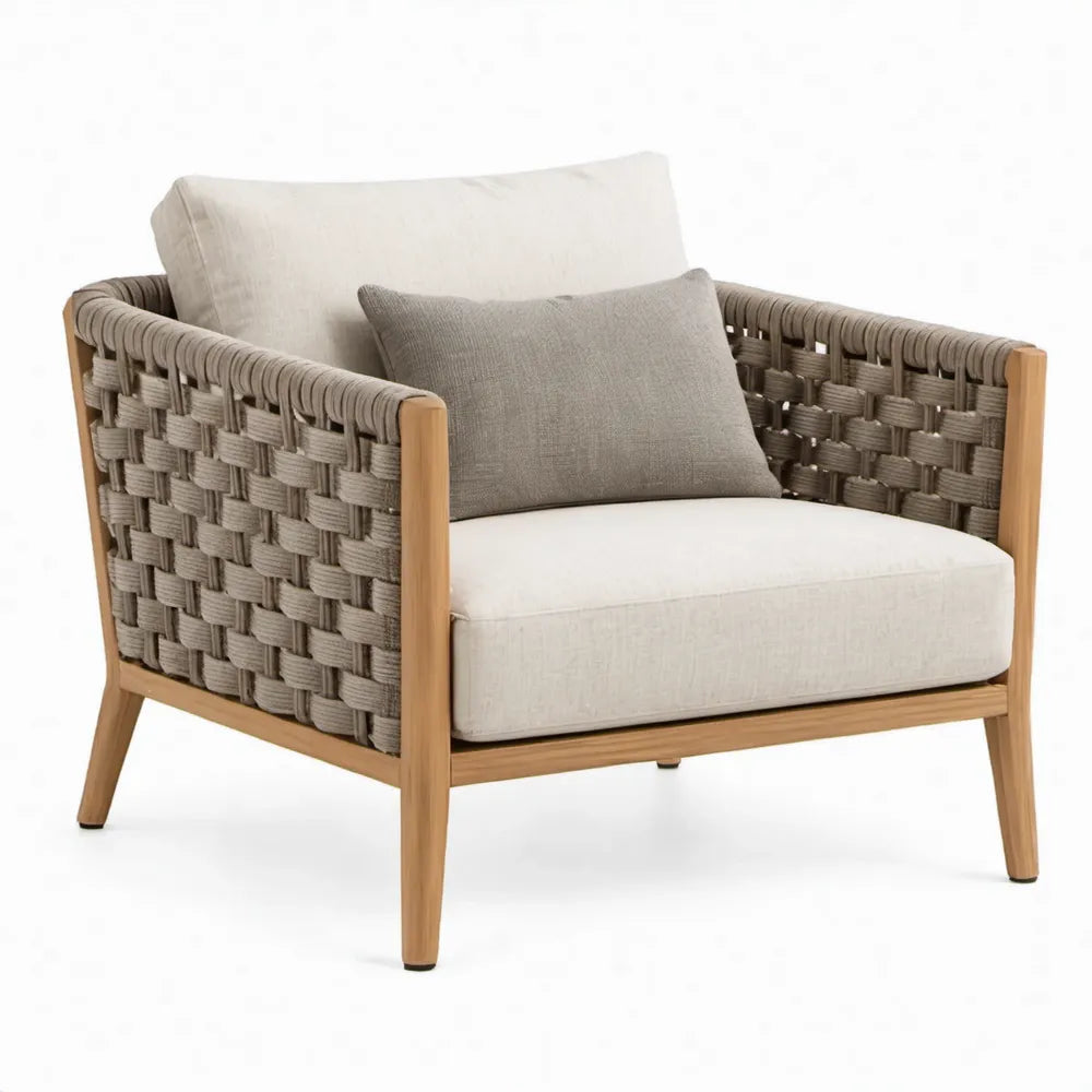 Loungestoel met armleuningen 86 x 82 x 76 cm – Beige, taupe en naturel bruin