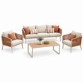 4-delige loungeset met 3-zitsbank, 2 fauteuils en salontafel, beige/terracotta/lichtbruin, 204 x 78 x 76 cm