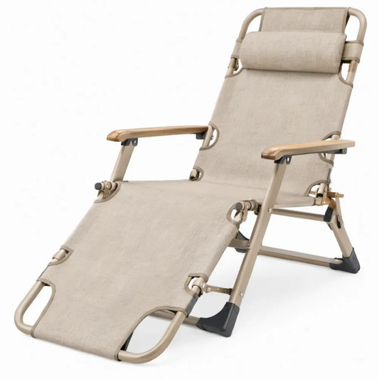 Inklapbare verstelbare beige relaxstoel met hoofdsteun, 178 x 63 x 95 cm