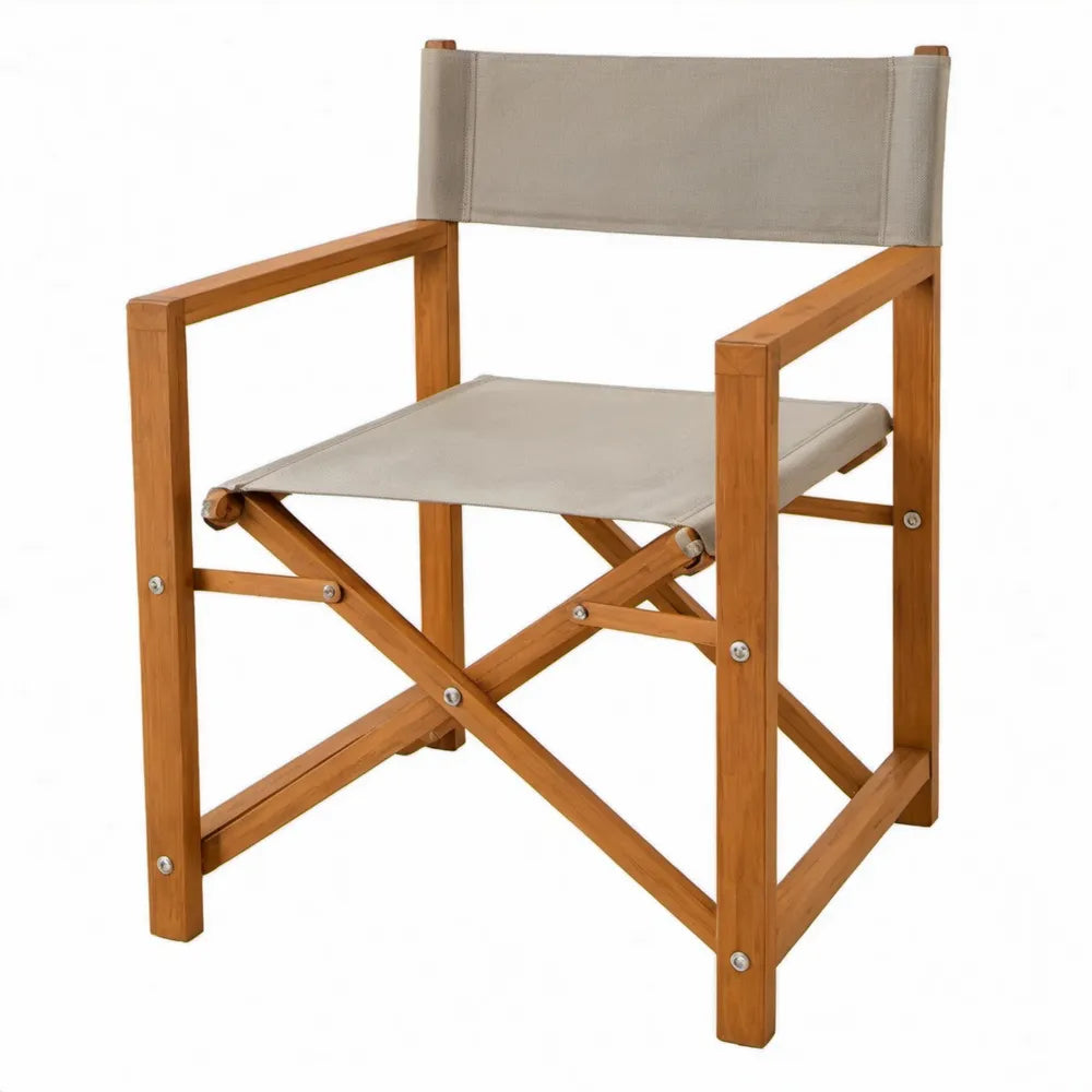 Opvouwbare houten stoel met armleuningen 56 x 48 x 88 cm warmbruin en taupe