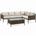 L-vormige loungeset met glazen tafel, staal en PE-rattan, 250 x 200 x 75 cm, taupe