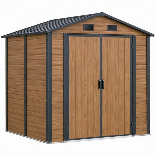 Gegalvaniseerde stalen opbergschuur met dubbele deuren 238 x 191 x 215 cm Bruin/Antraciet