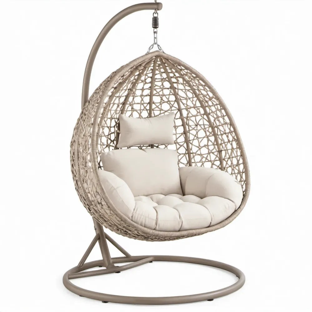 Eivormige hangstoelset met standaard 100 x 100 x 195 cm – Taupe/Crème