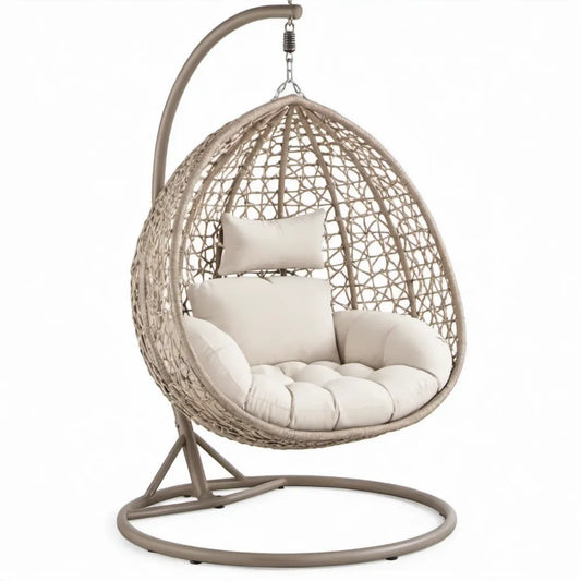 Eivormige hangstoelset met standaard 100 x 100 x 195 cm – Taupe/Crème