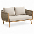 2-zits tuinbank 143 x 75 x 78 cm van naturel massief acaciahout met taupekleurig polyester touw en beige kussens