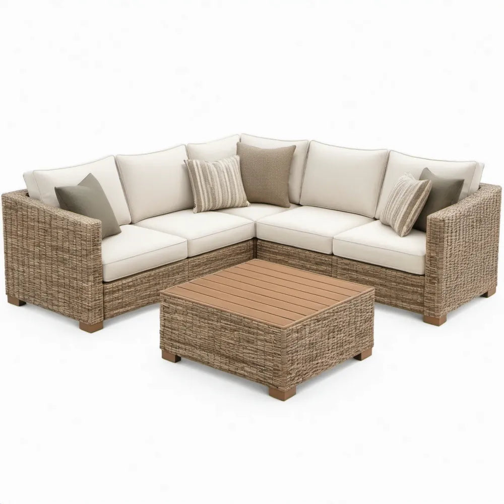 4-delige L-vormige hoekset 290 x 220 cm met tafel, naturel/beige