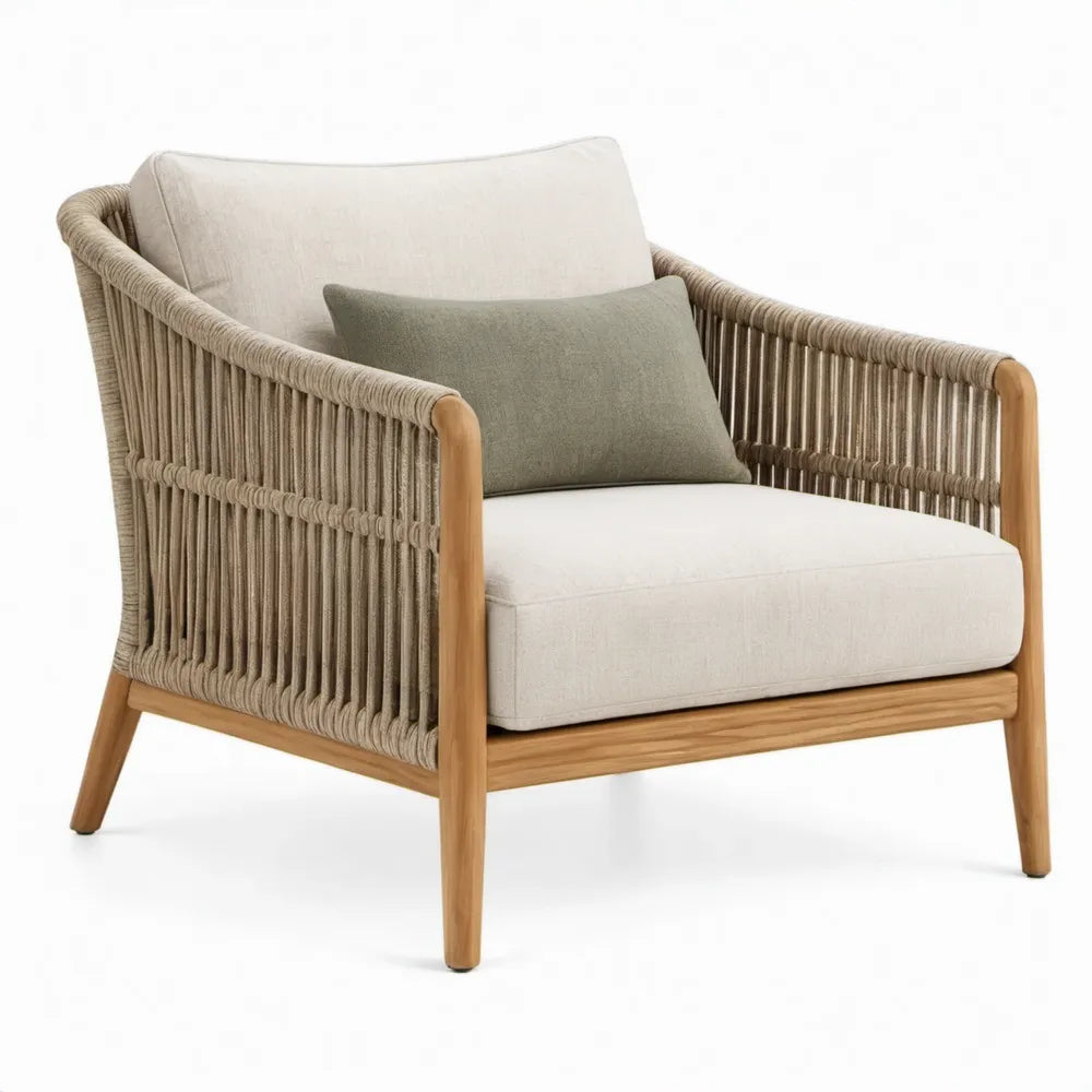 Tuinfauteuil met kussens 78 x 82 x 78 cm naturel, taupe, gebroken wit en olijfgroen