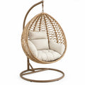 Beige/Bruine eivormige hangstoel met standaard en kussens, 105 x 105 x 195 cm
