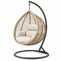 Eivormige hangstoel met standaard en kussens, 105 x 105 x 198 cm, beige/crème/zwart