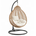 Hangstoel met standaard 105 x 105 x 195 cm naturel polyrotan, zwart stalen frame en crèmekleurige kussens